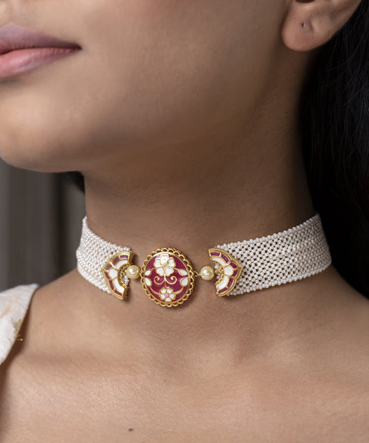 Pink Feroza Gulaabi Meher Choker Necklace