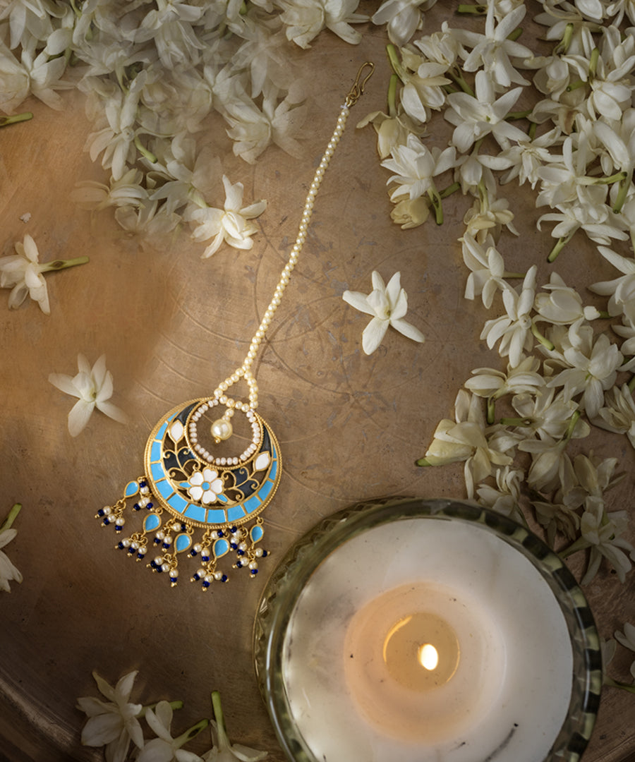 Blue Feroza Pearl Mangtika