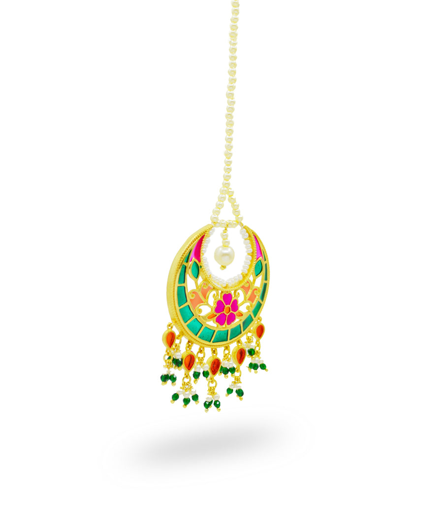 Multi Feroza Phulkari Pearl Mangtika