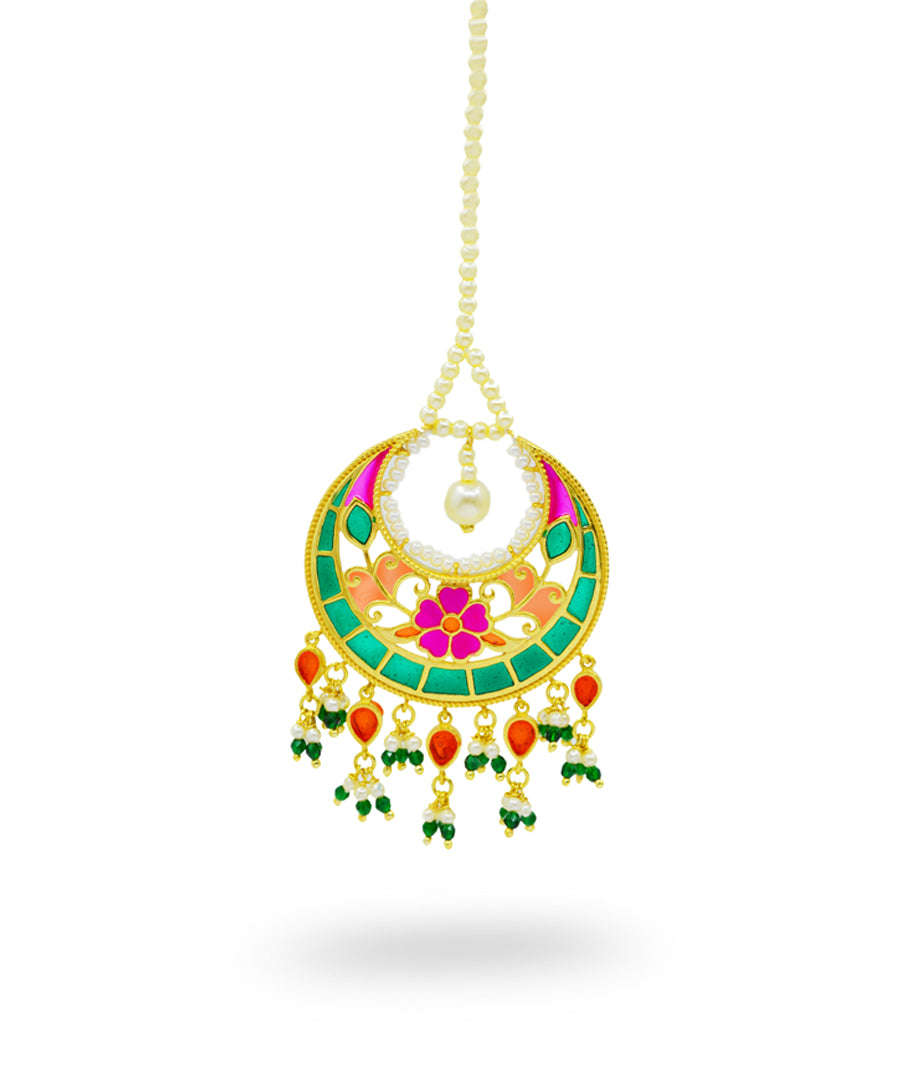 Multi Feroza Phulkari Pearl Mangtika