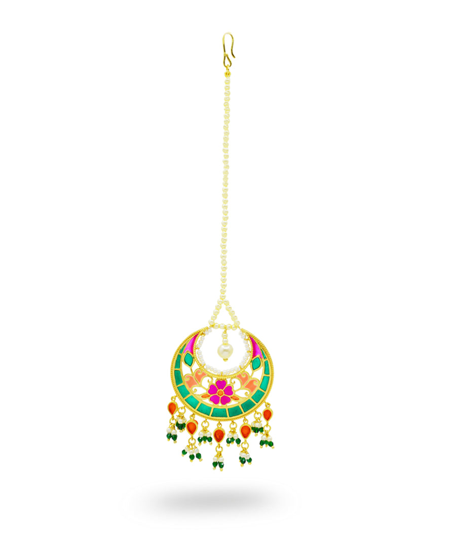 Multi Feroza Phulkari Pearl Mangtika
