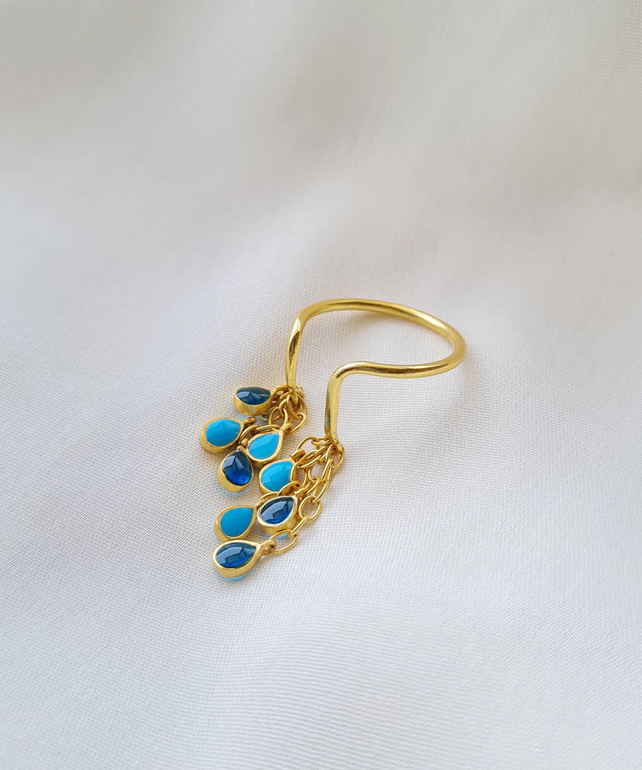 Feroza Bani Drop Ring with Feroza Rajwada Kurta Buttons - Gift Box For Him and Her - Sterling Silver