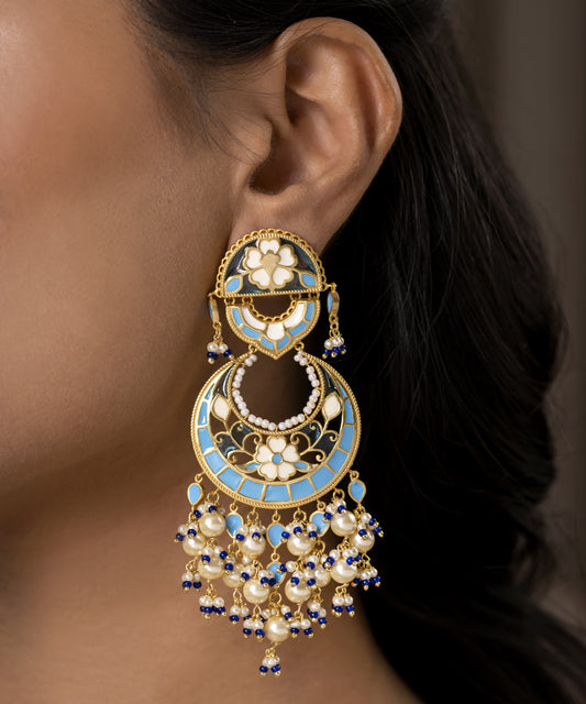 Blue Feroza Chandbali Earrings
