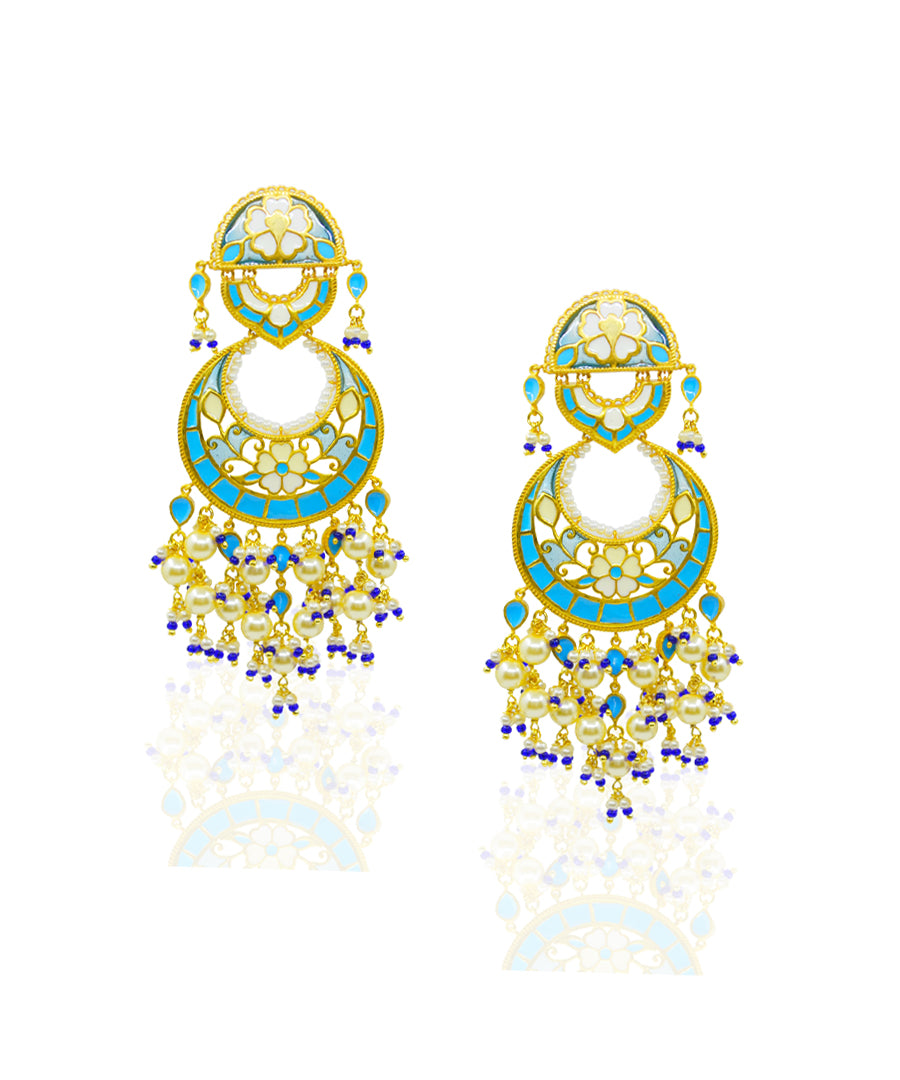 Blue Feroza Chandbali Earrings