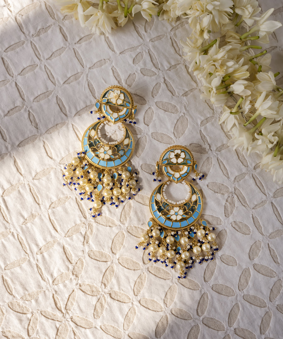 Blue Feroza Chandbali Earrings