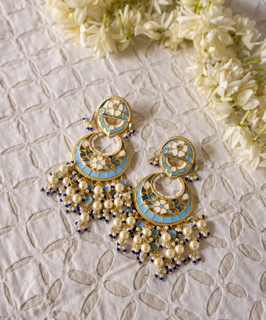 Blue Feroza Chandbali Earrings