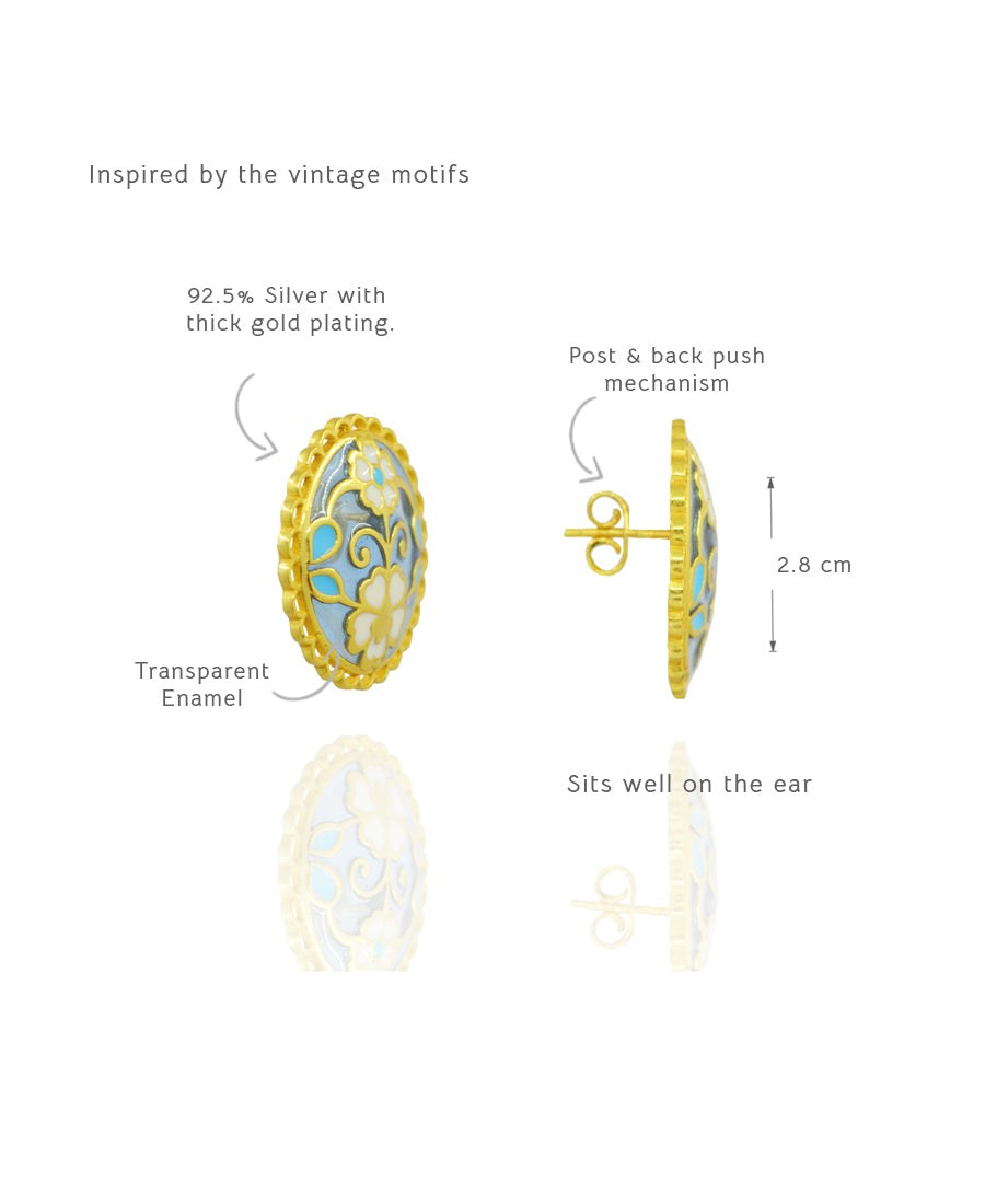 Blue Feroza Keerat Stud Earrings
