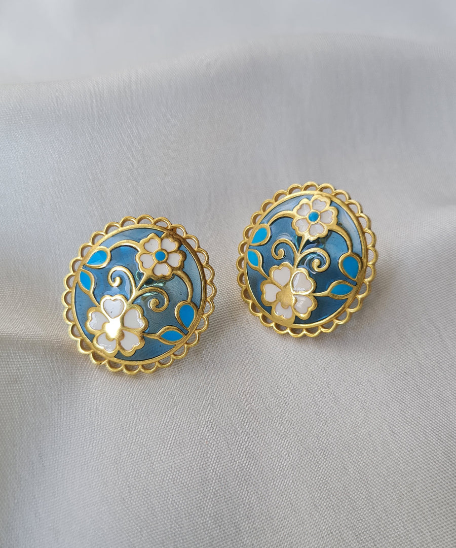 Blue Feroza Keerat Stud Earrings