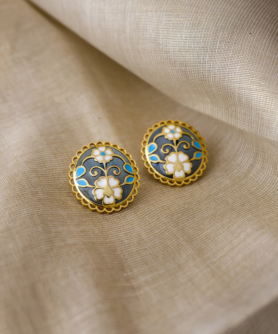 Blue Feroza Keerat Stud Earrings