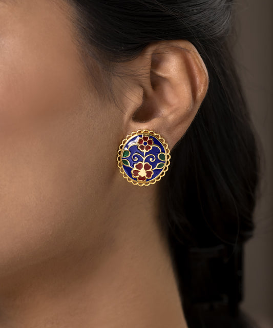 Navy Feroza Keerat Stud Earrings