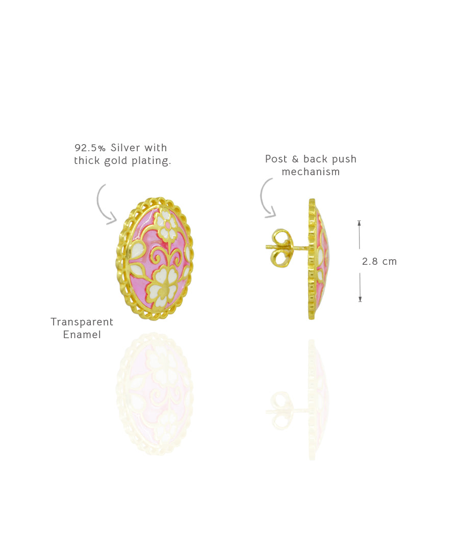 Pink Feroza Keerat Gulaabi Stud Earrings