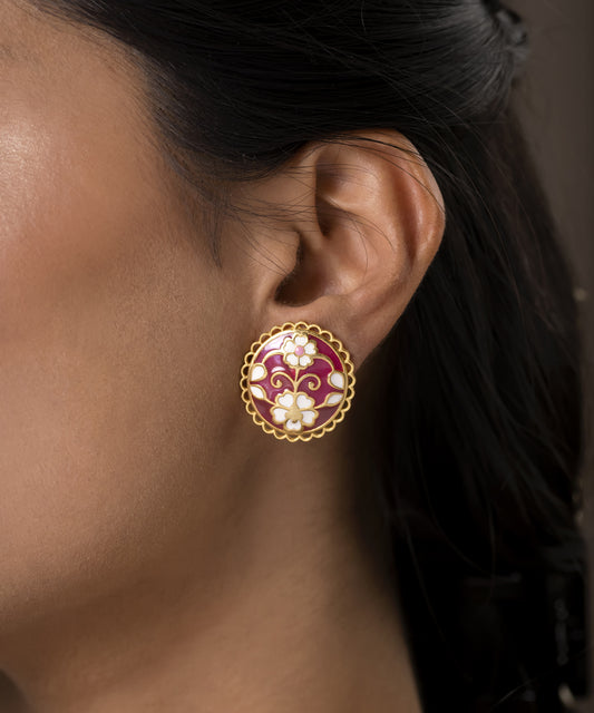 Pink Feroza Keerat Gulaabi Stud Earrings
