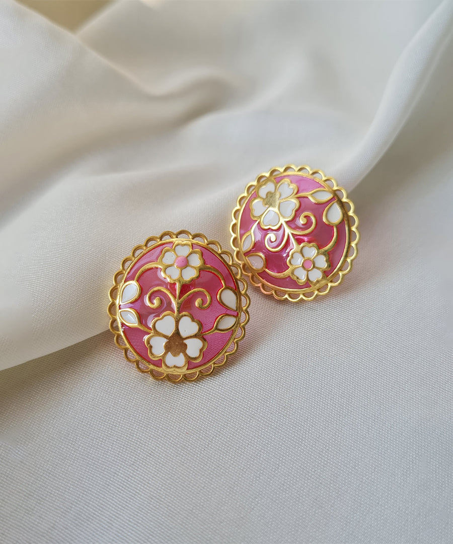 Pink Feroza Keerat Gulaabi Stud Earrings