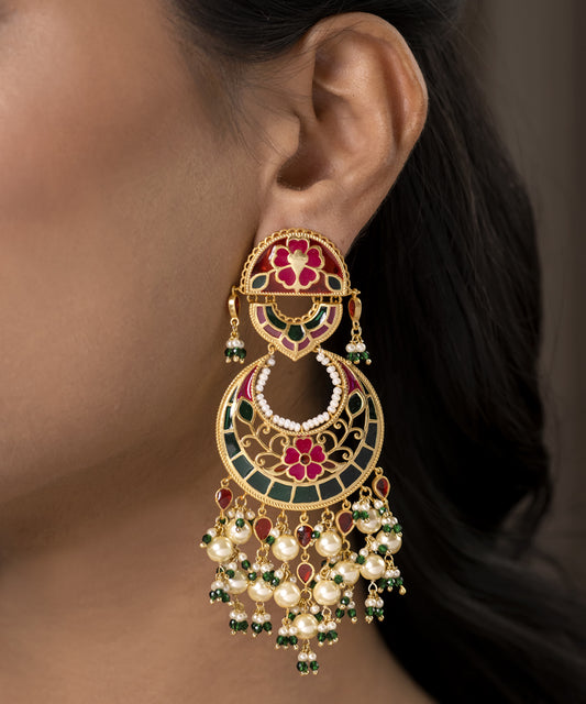 Multi Feroza Phulkari Chandbali Earrings
