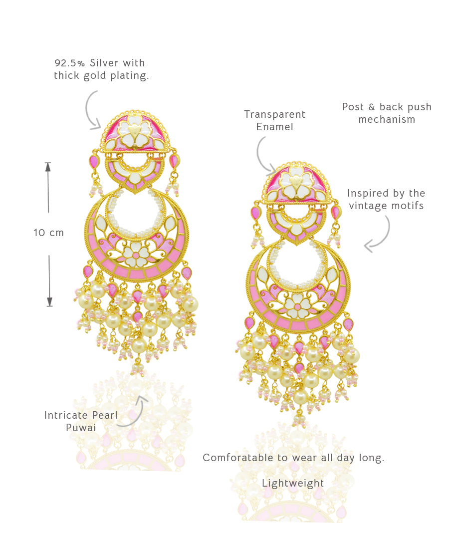 Pink Feroza Gulaabi Chandbali Earrings