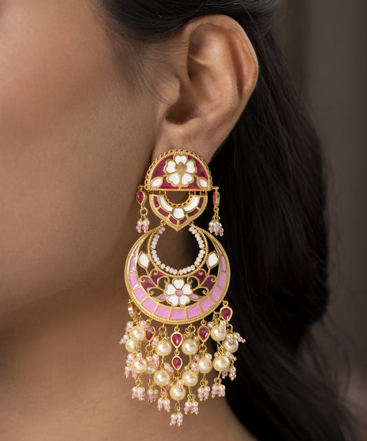 Pink Feroza Gulaabi Chandbali Earrings