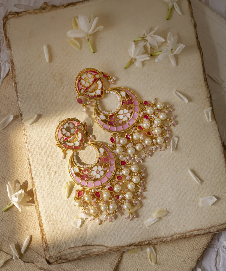 Pink Feroza Gulaabi Chandbali Earrings