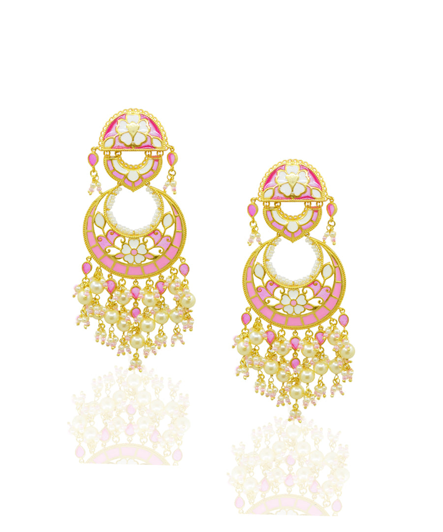 Pink Feroza Gulaabi Chandbali Earrings