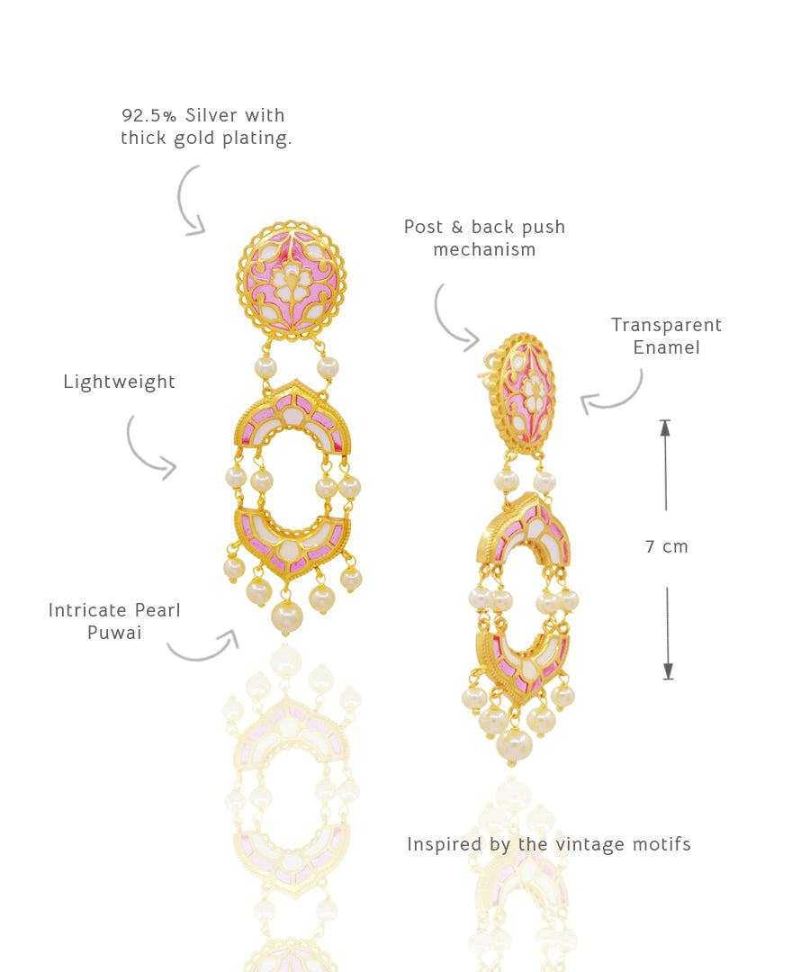 Pink Feroza Arshia Gulaabi Dangle Earrings