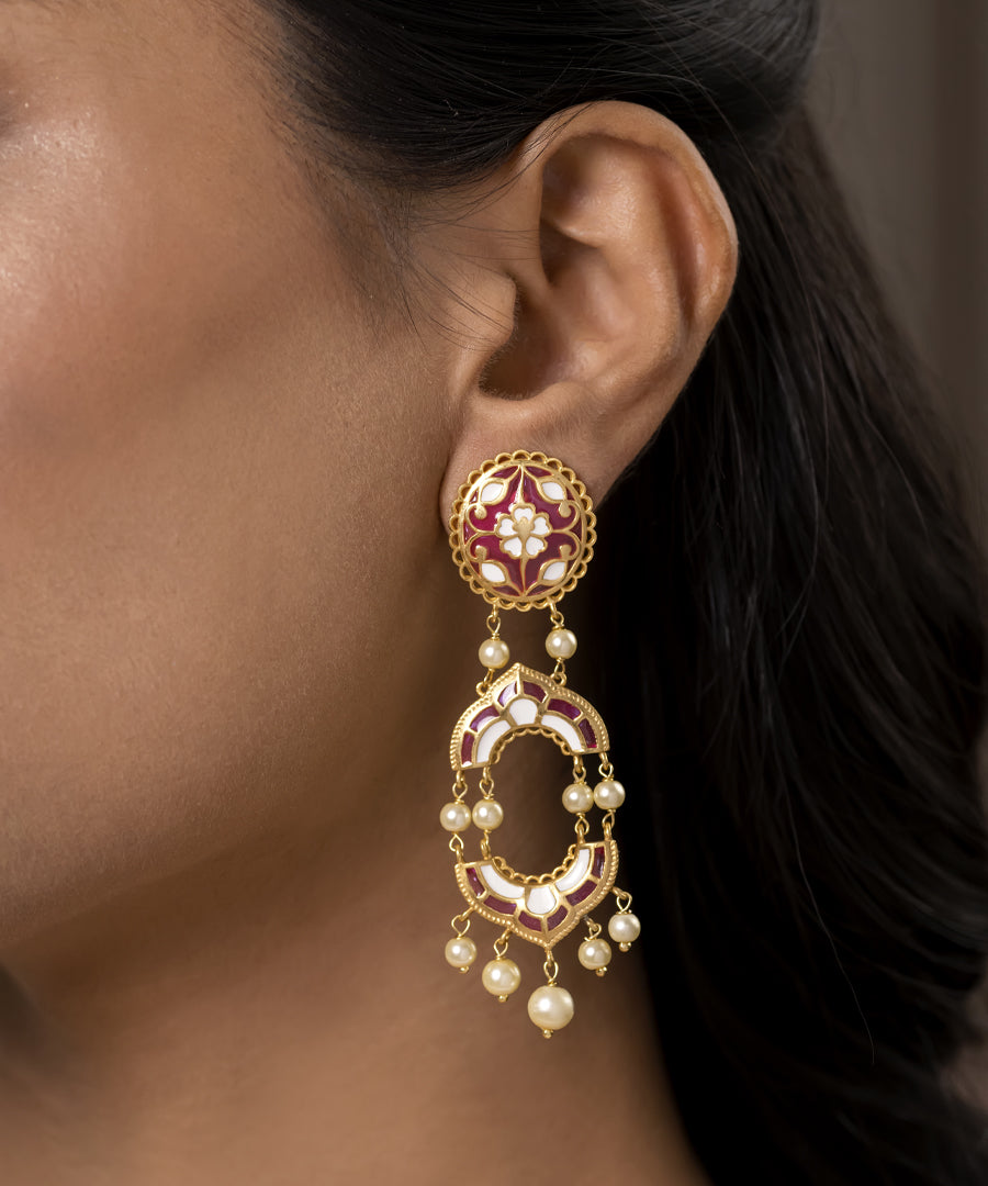 Pink Feroza Arshia Gulaabi Dangle Earrings