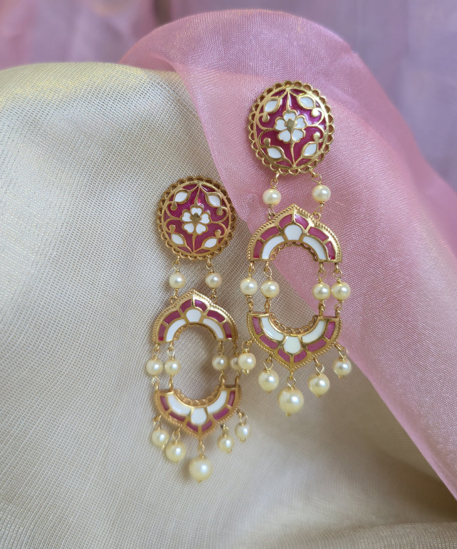 Pink Feroza Arshia Gulaabi Dangle Earrings