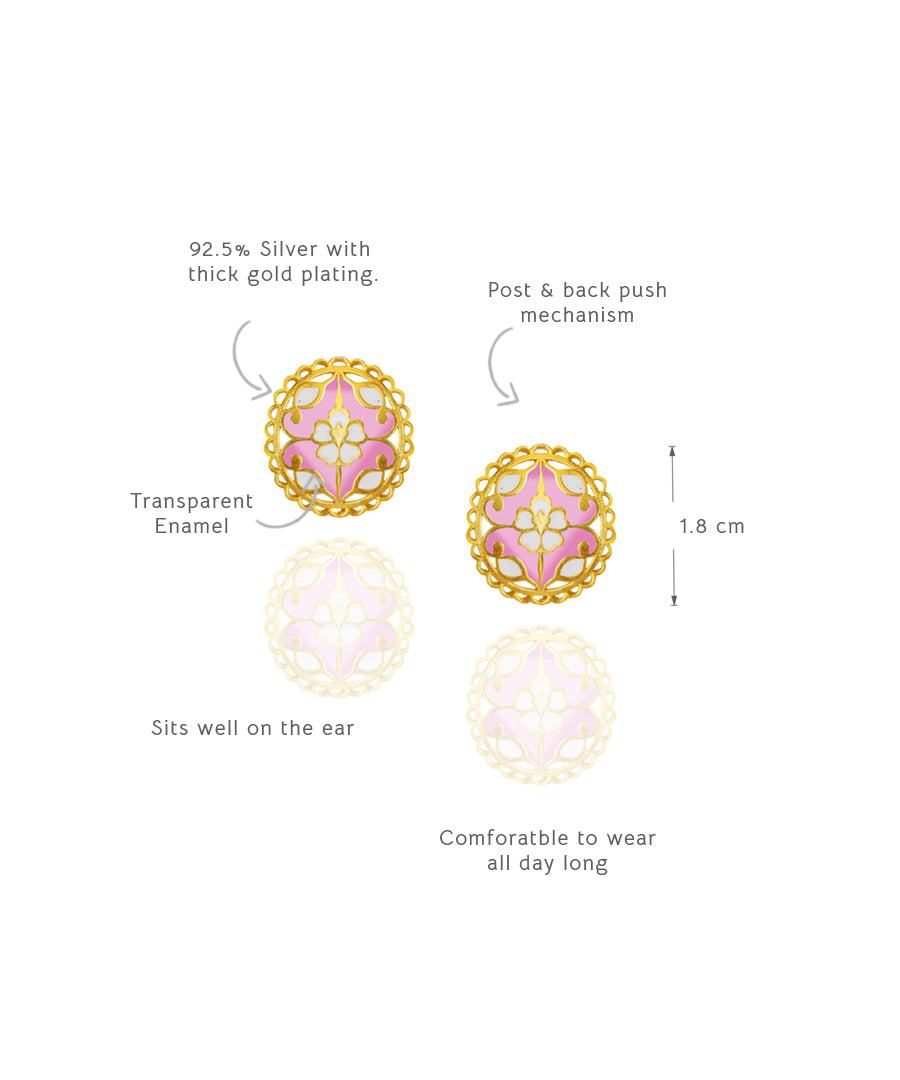 Pink Feroza Gulaabi Seerat Stud Earrings