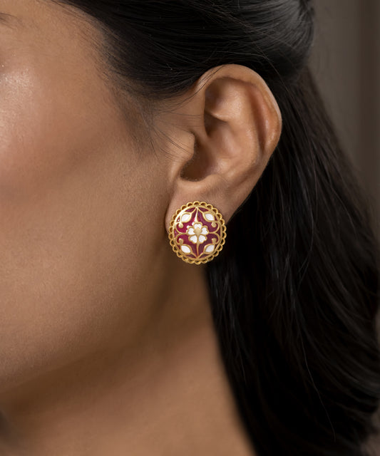 Pink Feroza Gulaabi Seerat Stud Earrings