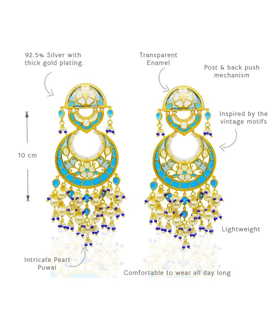 Blue Feroza Chandbali Earrings