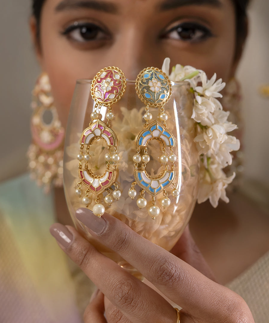 Pink Feroza Arshia Gulaabi Dangle Earrings