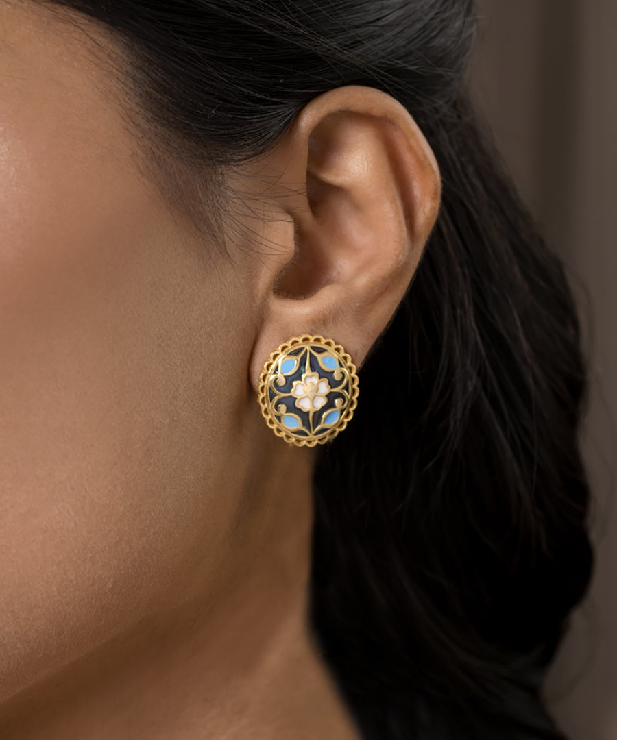 Feroza Seerat Stud Earrings with Feroza Bani Drop Ring - Gift Box For Women - Sterling Silver