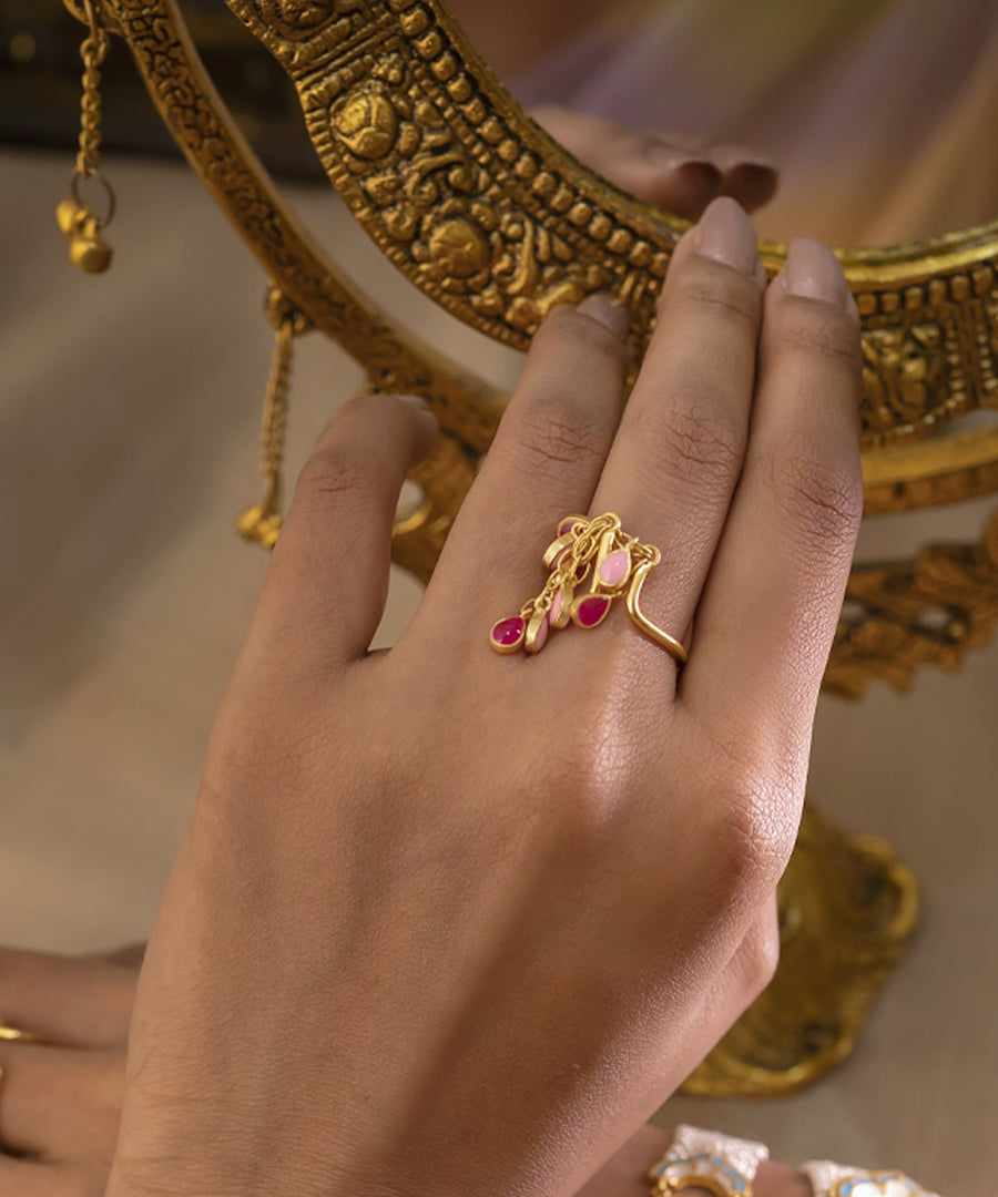 Pink Feroza Gulaabi Baani Drop Ring