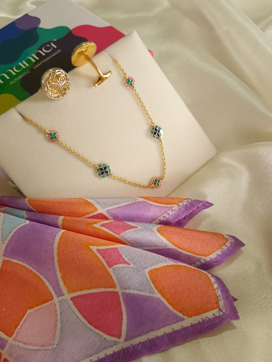 Glimpse Cufflinks & Gul Chain Necklace with Pocket Square - Gift Box For Him and Her - Sterling Silver