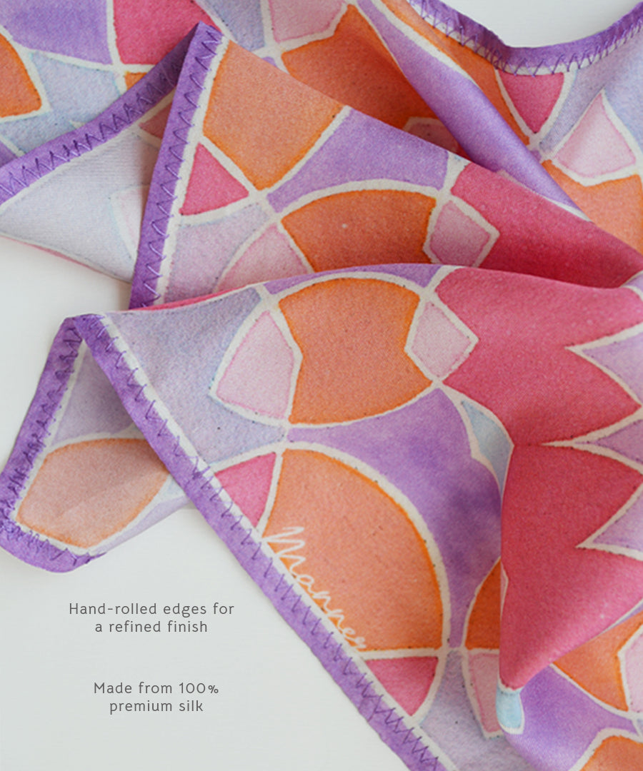 Aks Lotus Lapel Pin with Pocket Square - Gift Box For Men - Sterling Silver