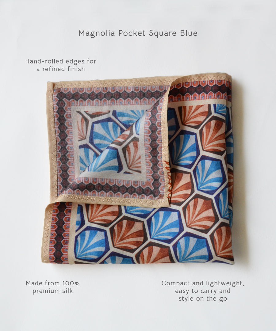 Magnolia Pocket Square Blue