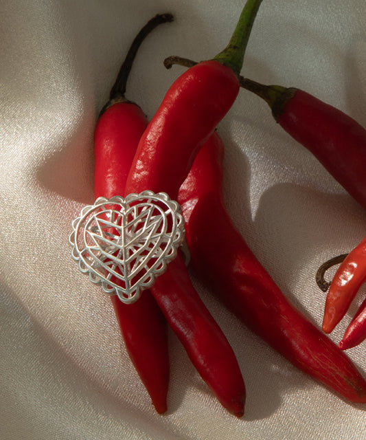 Rakaan - 925 Silver - Heart Shape Ring - Handcrafted Silver Finish