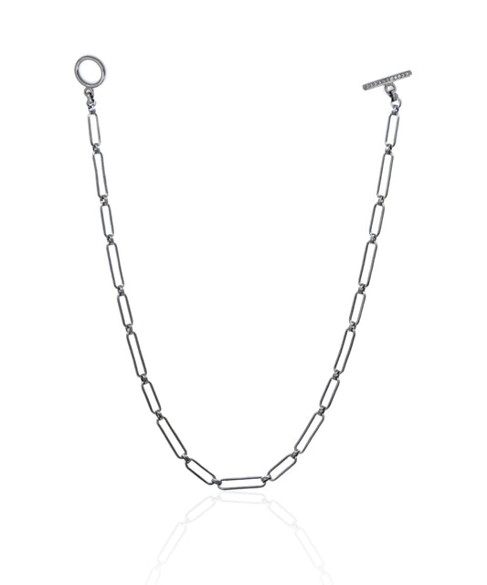 Black rhodium plated paperclip long necklace. Made with 92.5% sterling silver.