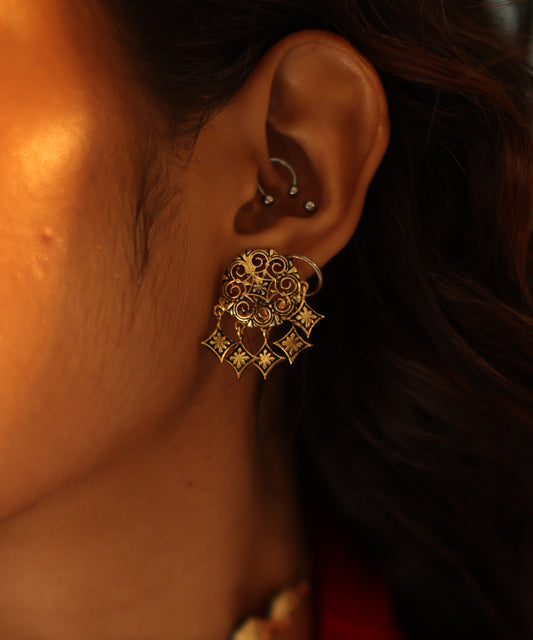Golden Thar Dhora Murki Earrings - Detachable Charm Earrings