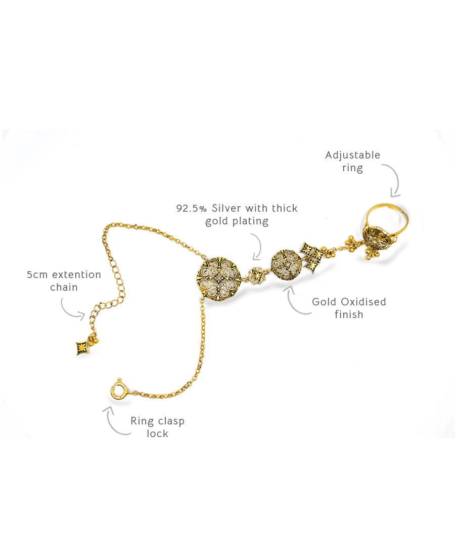 Details of thar chokho hathphool layered bracelet.