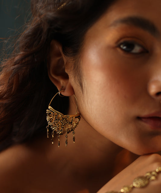 Golden Thar Bali Hoop Earrings