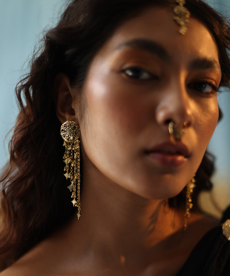 Golden Thar Dhora Bhujali Earrings