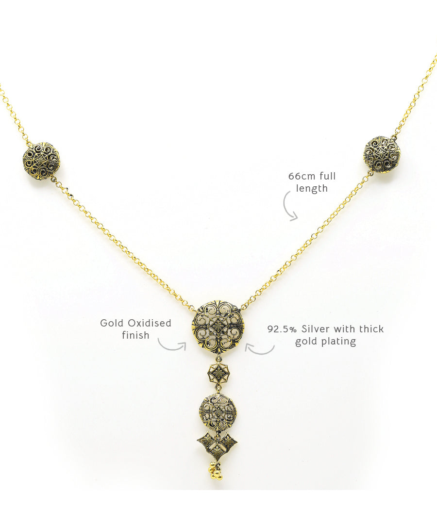 Gold plated necklace with oxidised finish.