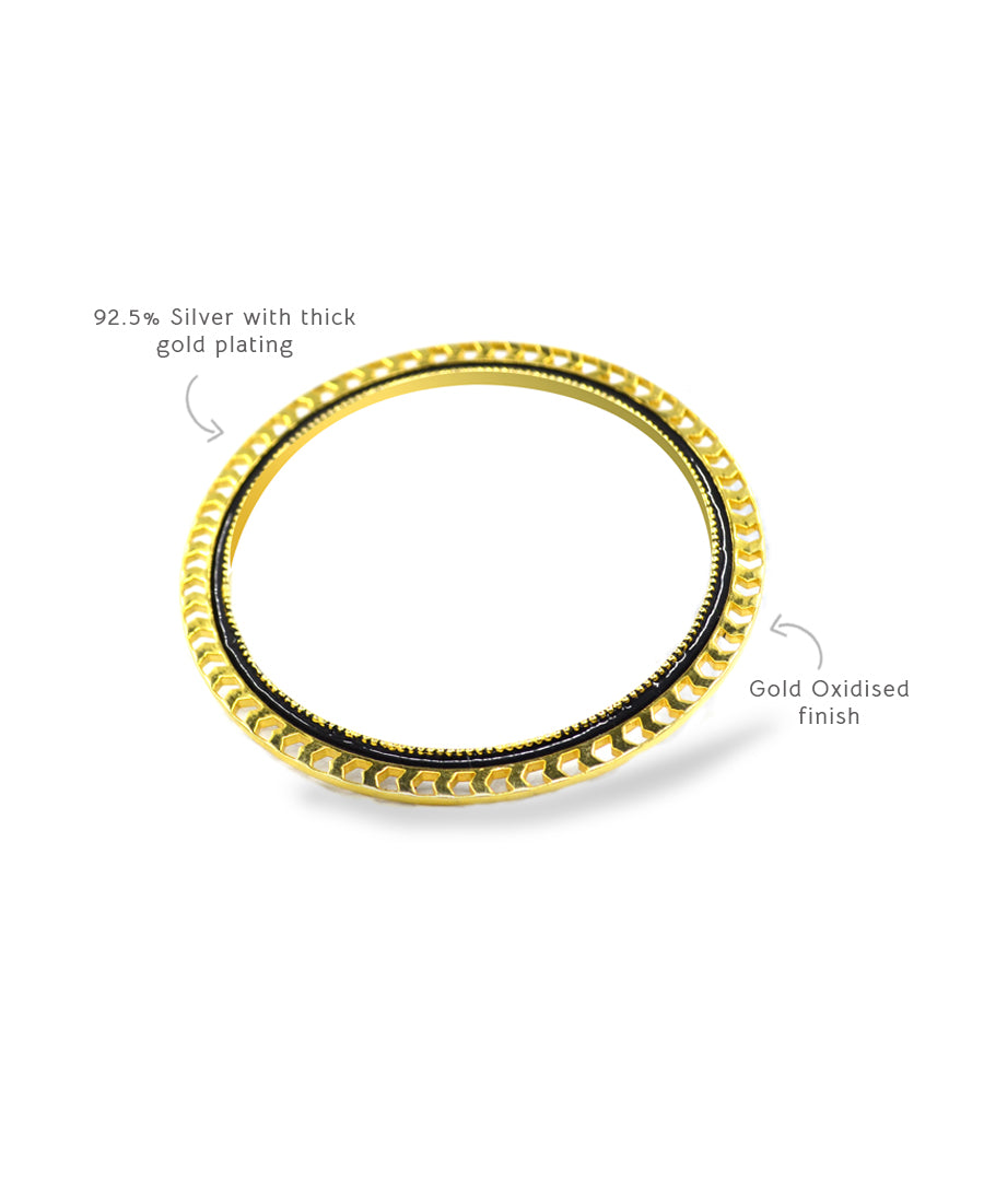 Tesu bangadi stylish bangles with gold plating in oxidised finish from scent of thar collection.