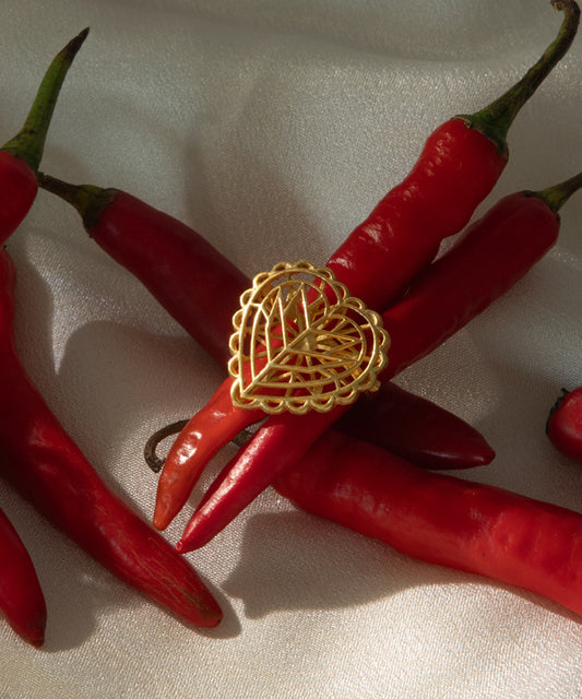 Rakaan - 925 Silver - Heart Shape Ring - Handcrafted Gold Finish