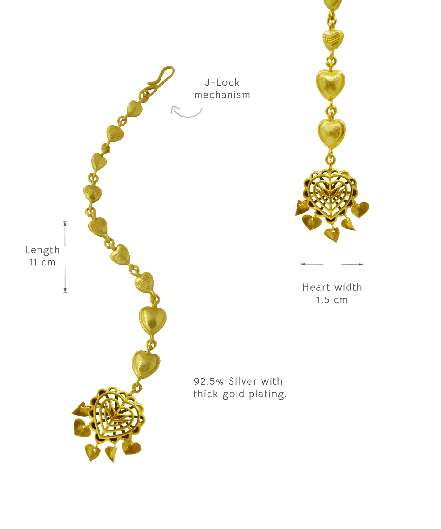 Rakaan Mang Tika - Gold Plated - Heart Shaped - Head Jewelry