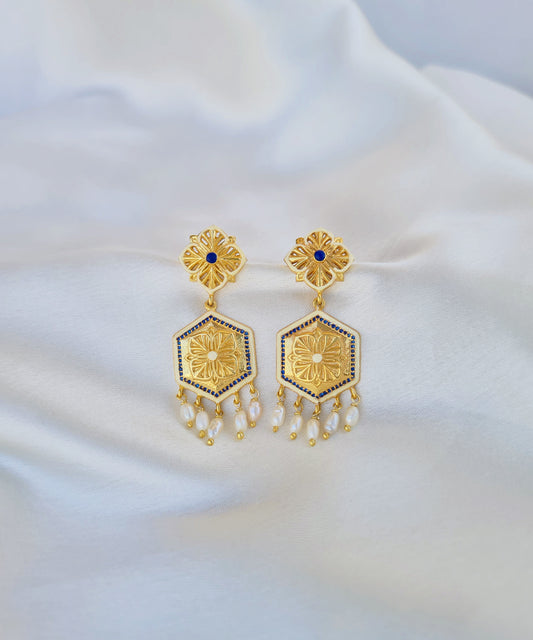 Golden Blue Zircon Magnolia Small Earrings