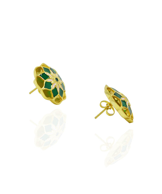 Green Gul Youthika Stud Earrings In Gold Finish