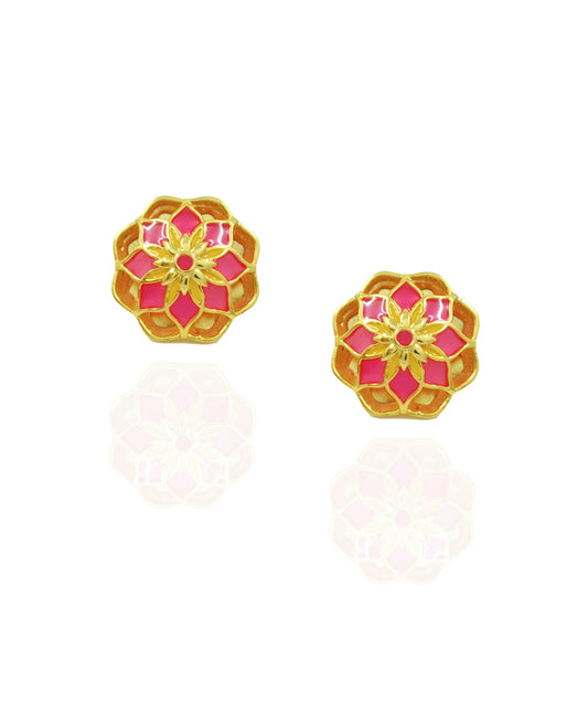 Pink Gul Youthika Stud Earrings In Gold Finish