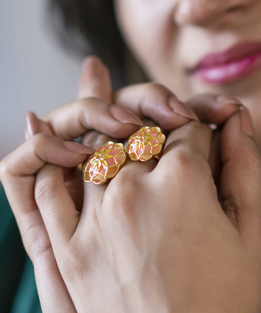 Gul Golden Pink Askim Ring – Meenakari Cocktail Adjustable Ring