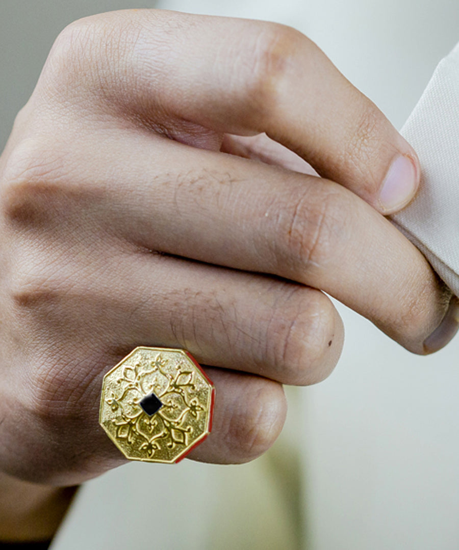 Goonj Stud Earrings with Goonj Tibari Binti Ring - Gift Box for Him and Her - Sterling Silver in Gold Finish