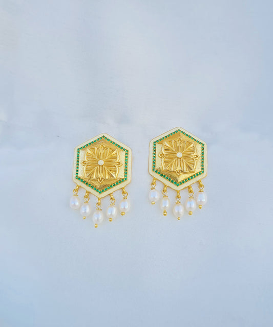 Golden Green Zircon Magnolia Bead StudEarrings